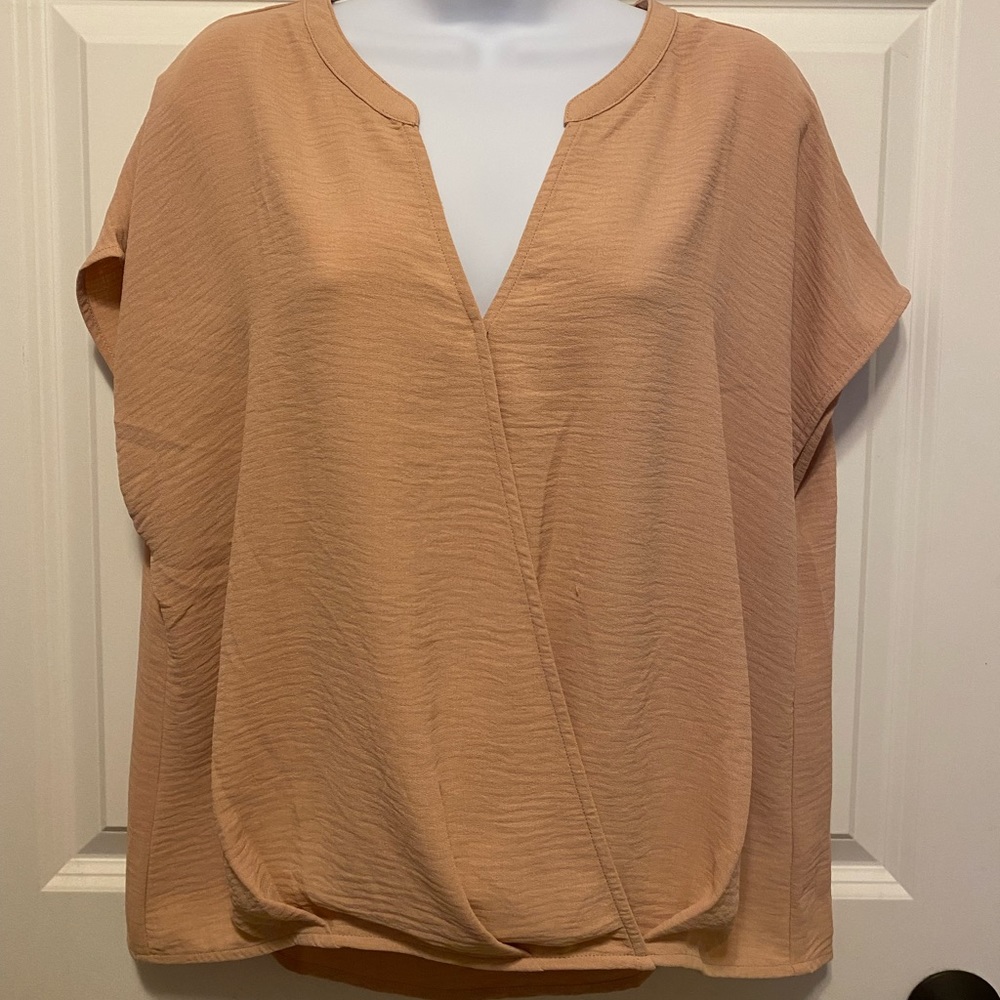 Miami Women Faux Wrap Pink Short Sleeve Blouse Large